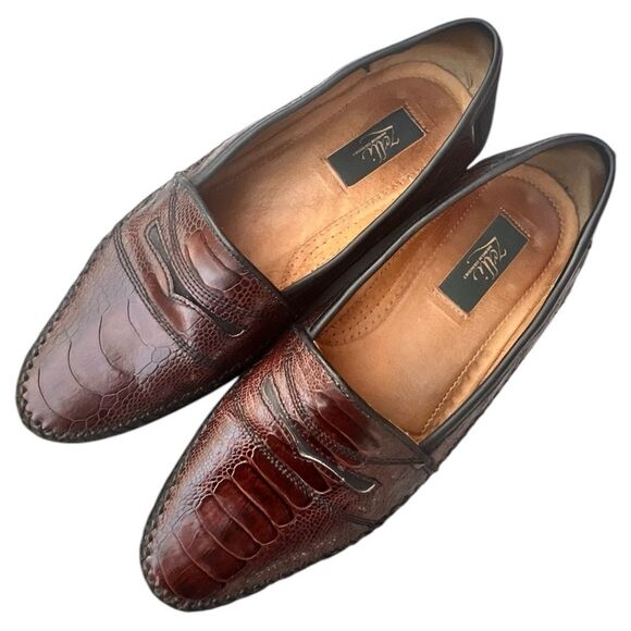 Men's Zelli Italia Brown Ostrich Leather and Black Artisan Suede loafers Size 10 - Picture 6 of 15
